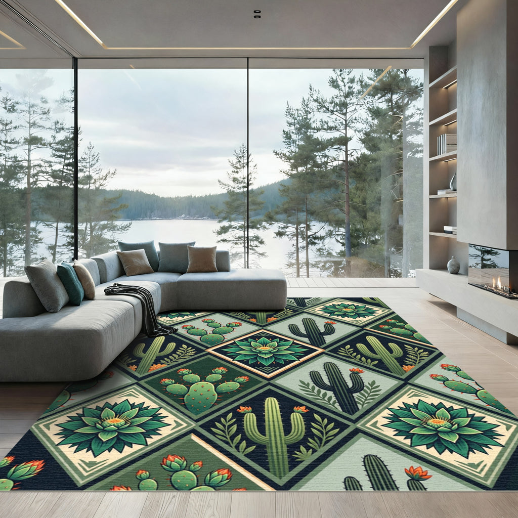 Desert Cactus Squares Quilt Rug