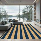 Classic Navy and Gold Vertical Stripe Rug