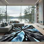 Cool Blue Shattered Ice Crystal Rug