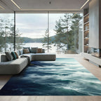 Ethereal Blue Misty Ocean Coastline Rug