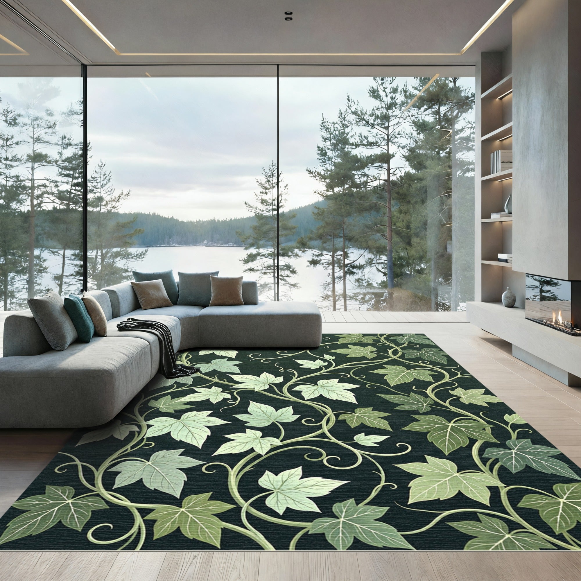Deep Emerald Ivy Vine Art Nouveau Rug