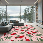 Red Cardinal Evergreen Bough Pattern Rug