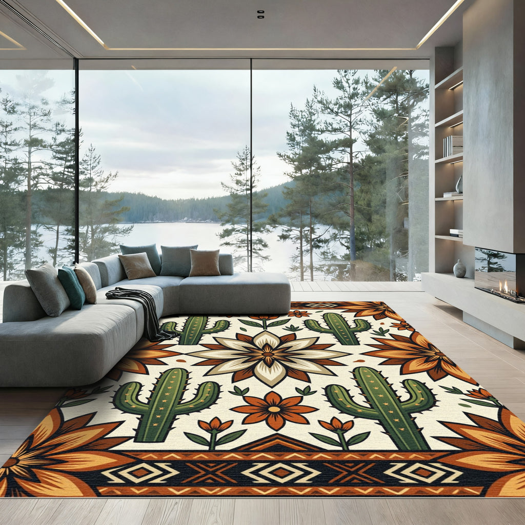Southwestern Desert Cactus Floral Compositions Rug