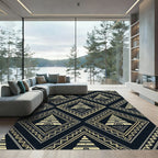 Aztec Geometric Gold Black Pyramid Rug