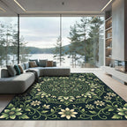 Sage Green Botanical Mandala Medallion Rug