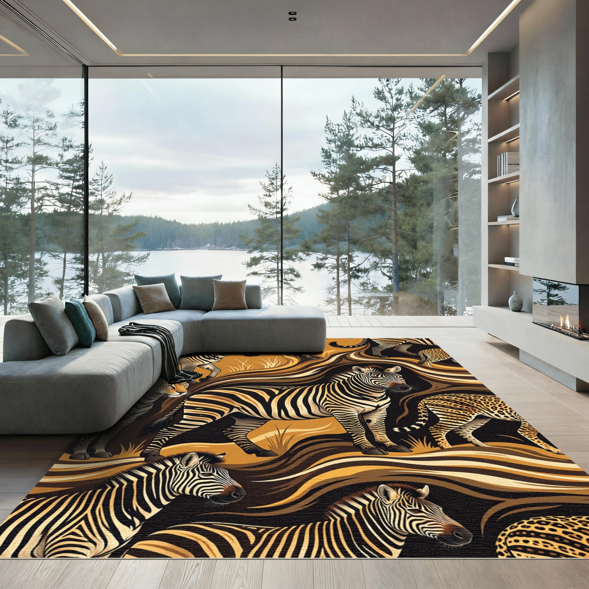 Safari Zebra and Leopard Animal Impression Rug
