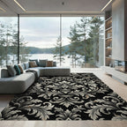 Elegant Monochrome Damask Scroll Filigree Rug