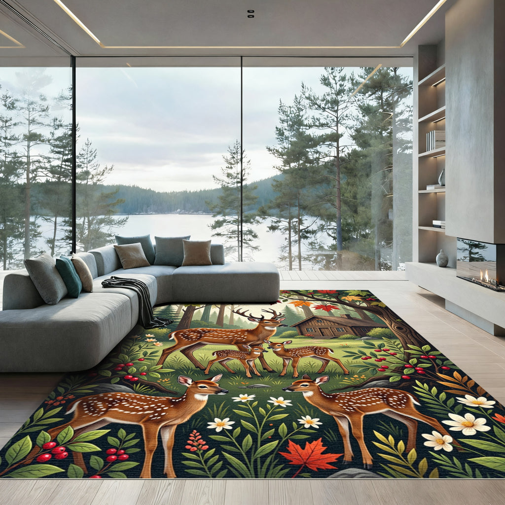 Majestic Woodland Deer Autumn Forest Rug