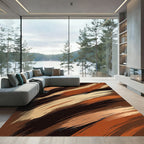 Earthy Brown Abstract Brushstroke Swirl Rug