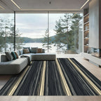 Sophisticated Black and Cream Vertical Stripe Rug