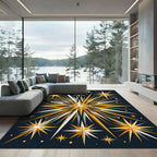 Golden Starburst Bursting Night Sky Rug