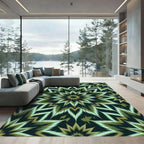 Green Golden Starburst Kaleidoscope Rug