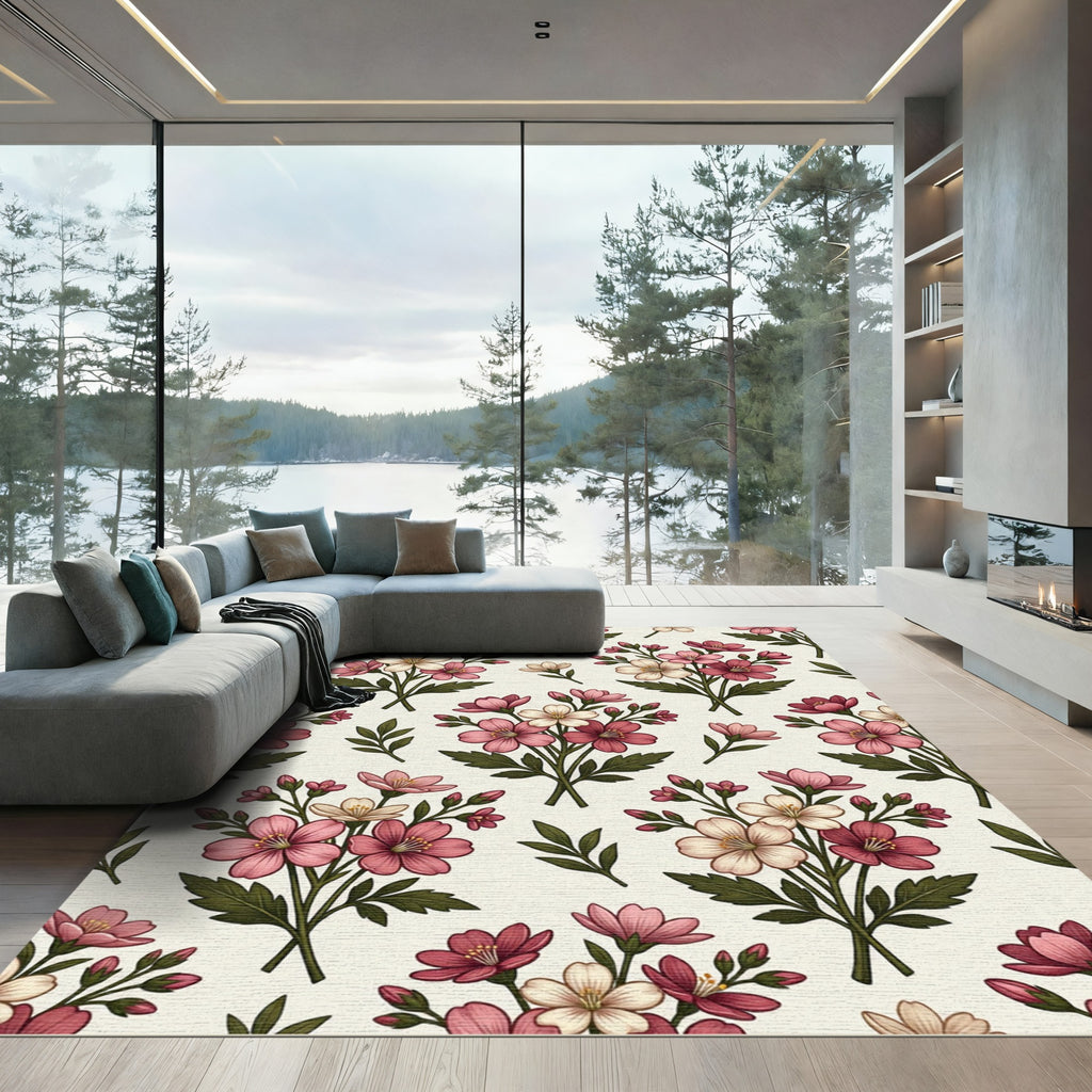 Vintage Blush Pink Floral Botanical Rug