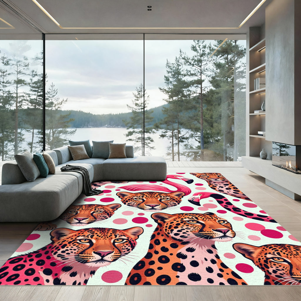 Vibrant Pink Flamingo Leopard Spot Art Rug