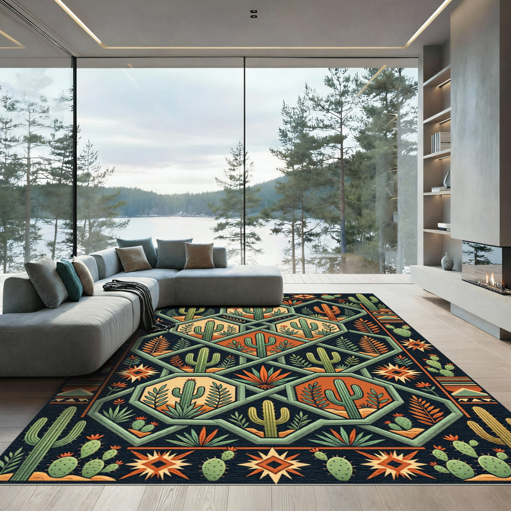 Geometric Southwestern Desert Cactus Rug