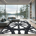 Charcoal Nautical Ship Wheel Intertwined Rug