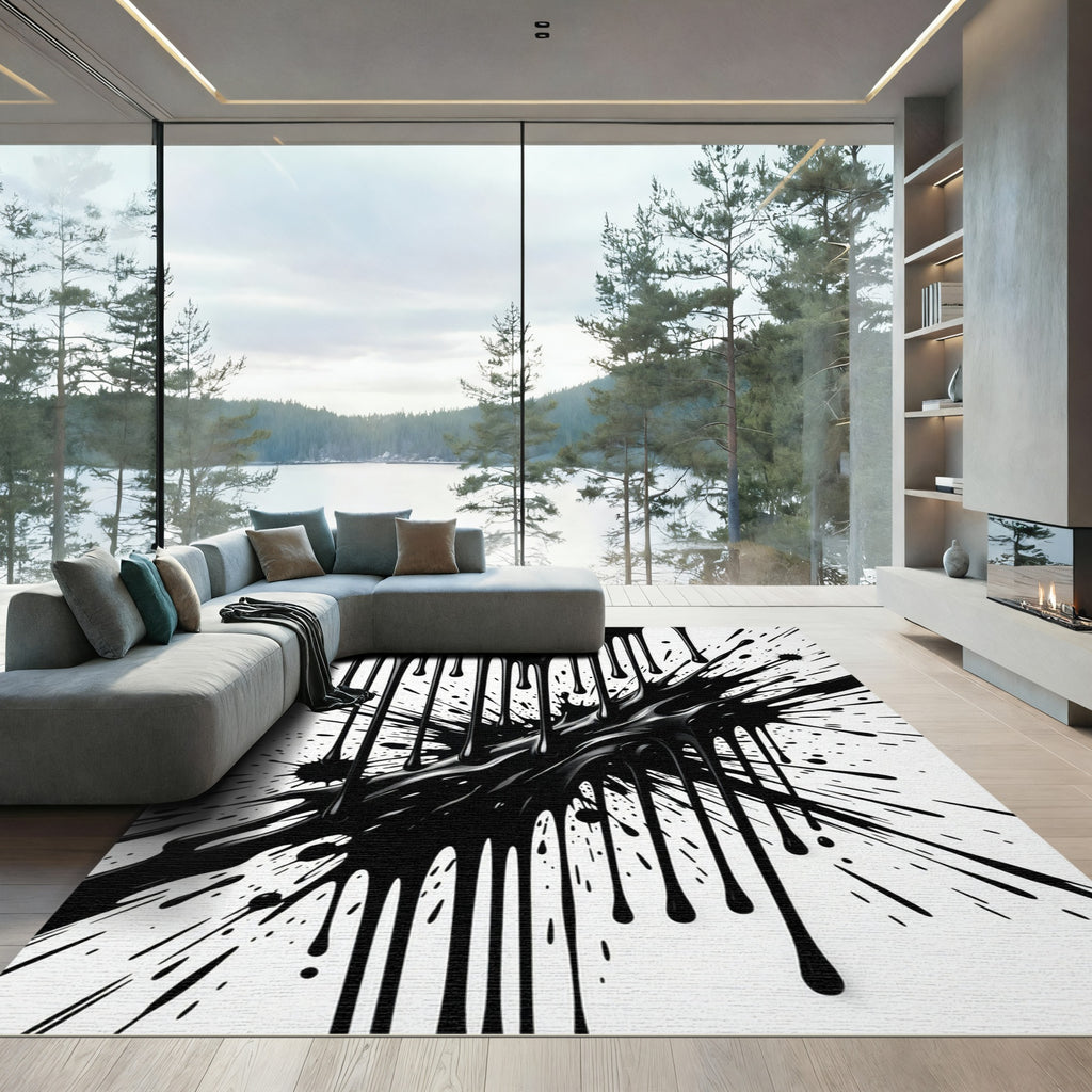 Monochromatic Liquid Ink Abstract Splash Rug