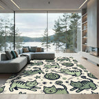 Whimsical Sage Green Cat Star Illustration Rug