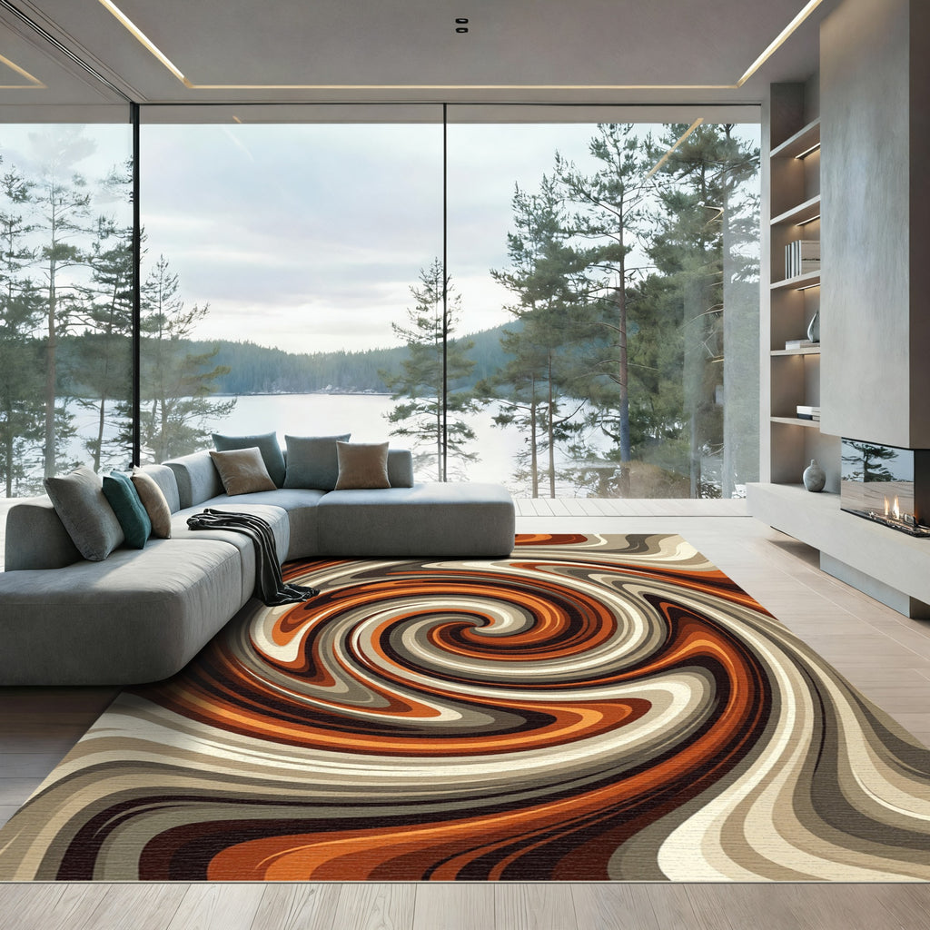 Abstract Swirl Earthy Copper Wave Rug