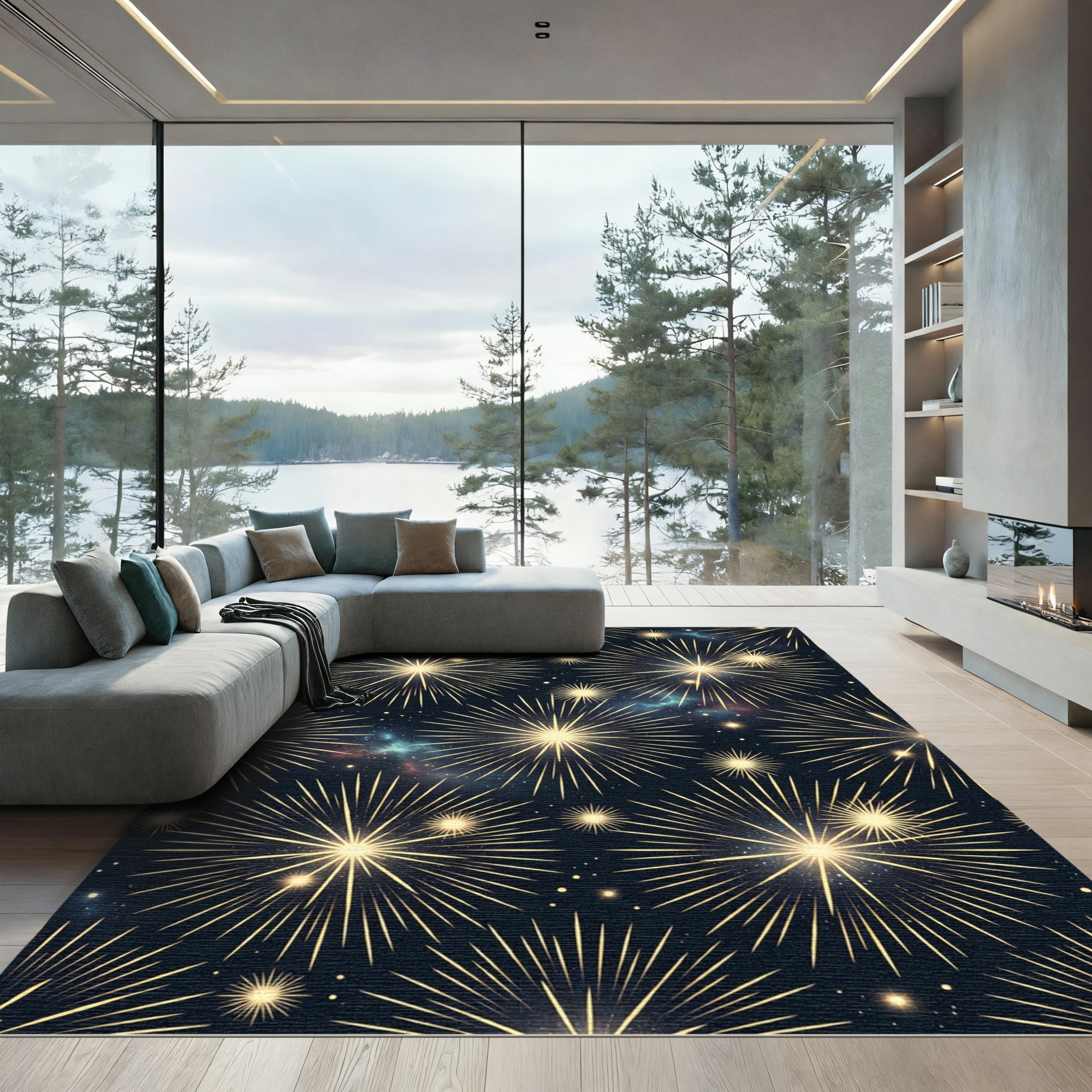 Golden Burst Starry Night Rug