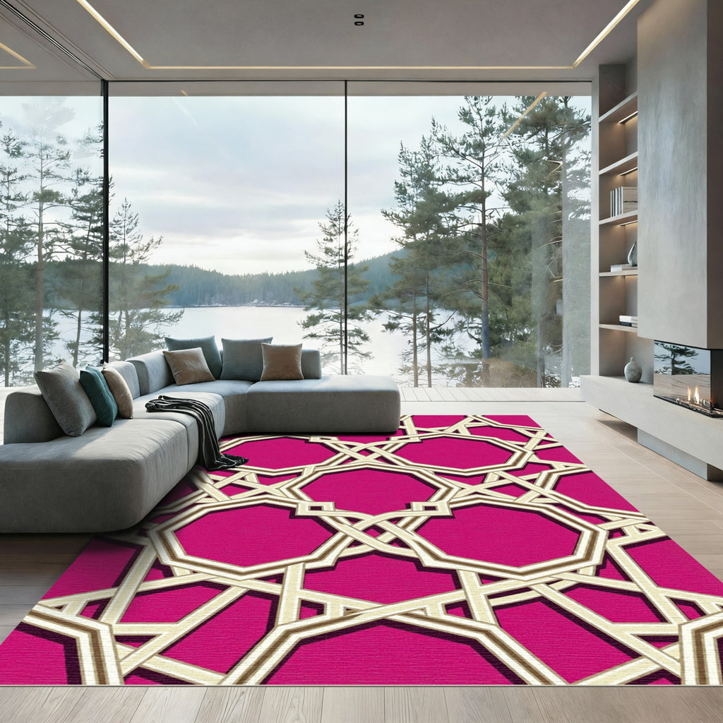 Bold Magenta Geometric Interlocking Octagon Rug