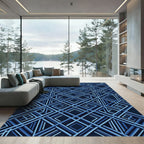 Navy Blue Interlocking Geometric Diamond Grid Rug