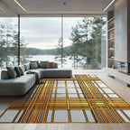 Luxurious Gold Grid Geometric Metallic Accent Rug