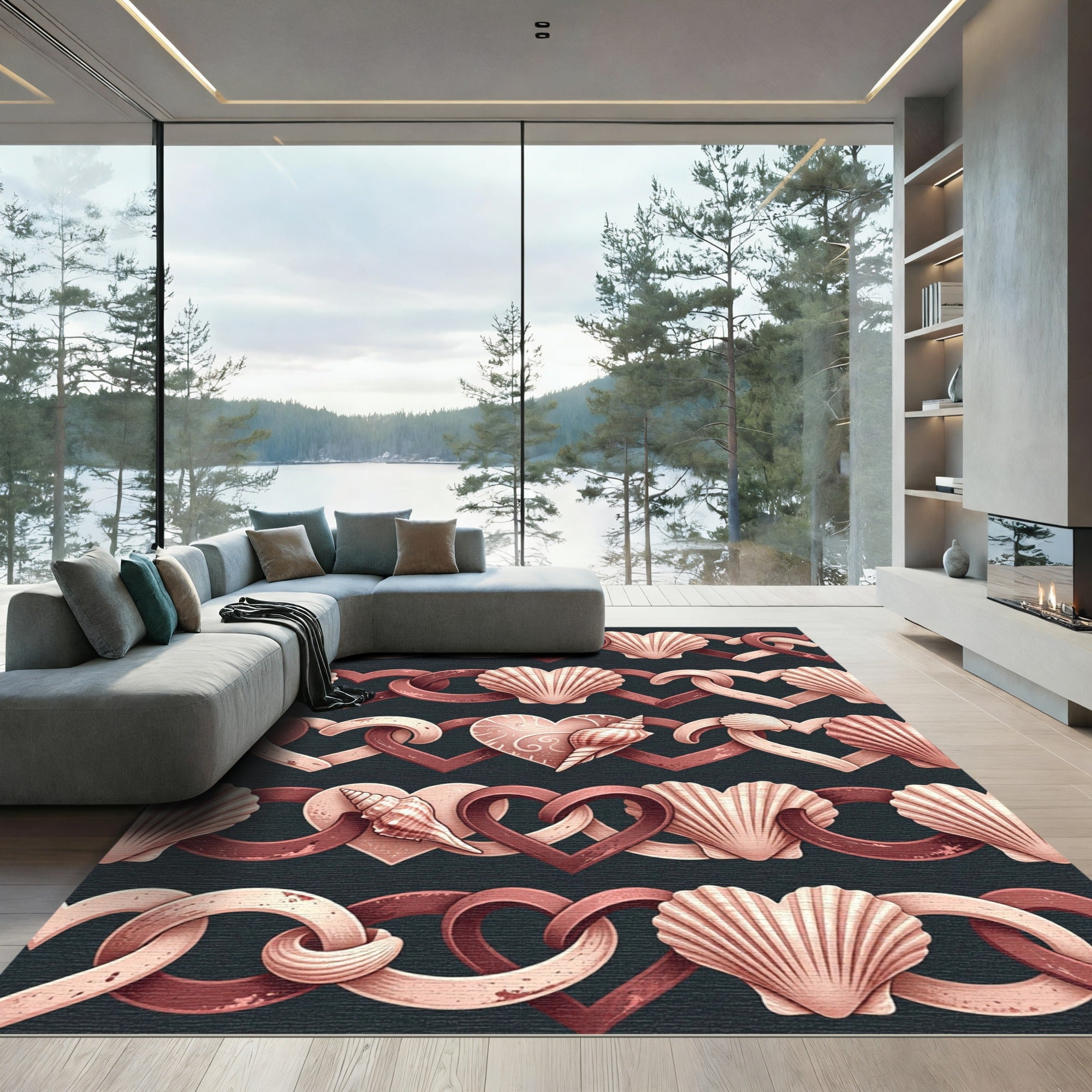 Seashell Heart Chain Dusty Rose Rug