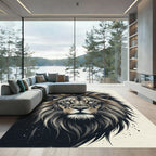Majestic Charcoal Lion Portrait Illustration Rug
