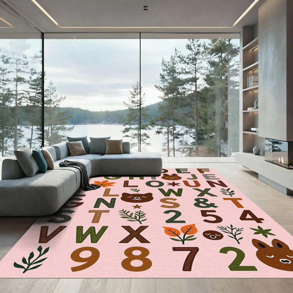 Whimsical Woodland Alphabet Animals Leaves Rug
