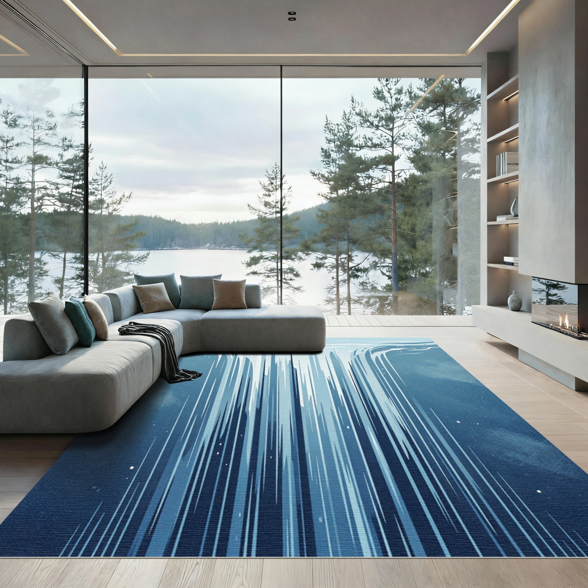 Deep Blue Waterfall Cascade Rug