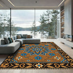 Ornate Blue and Copper Star Medallion Rug