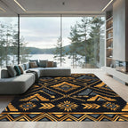 Gold and Gray Tribal Stair Geometric Rug