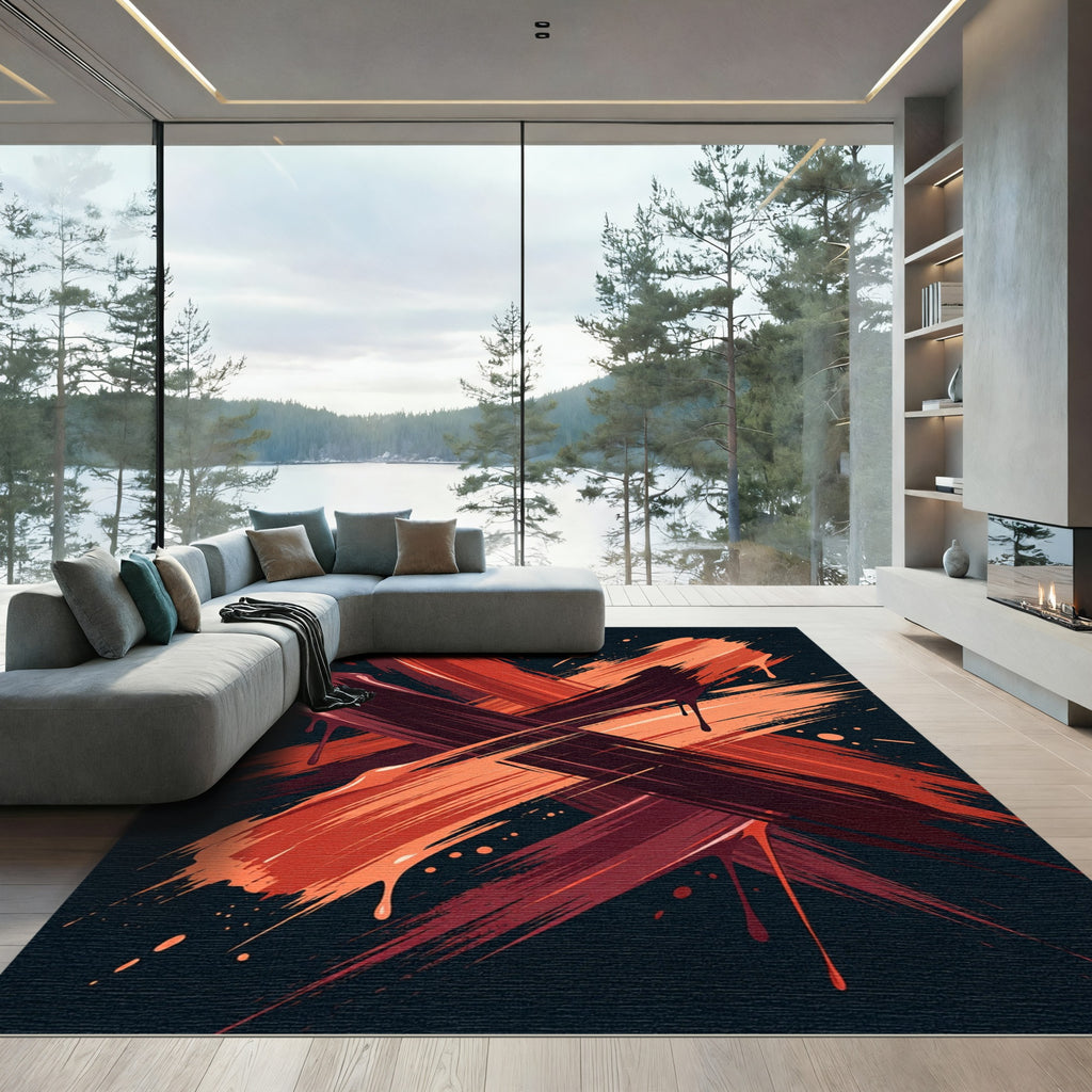 Crimson Orange Splatter X-Frame Rug