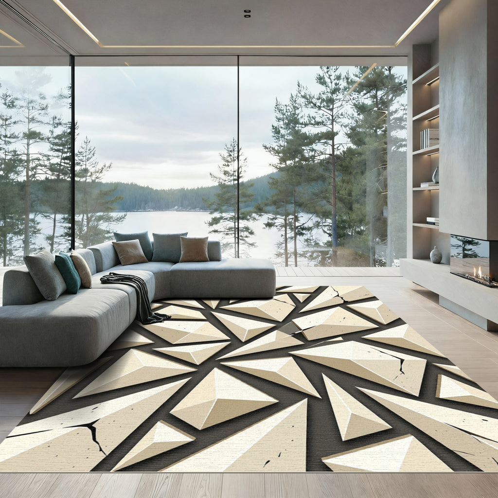 Cream Geometric Prismatic Shattered Stone Rug