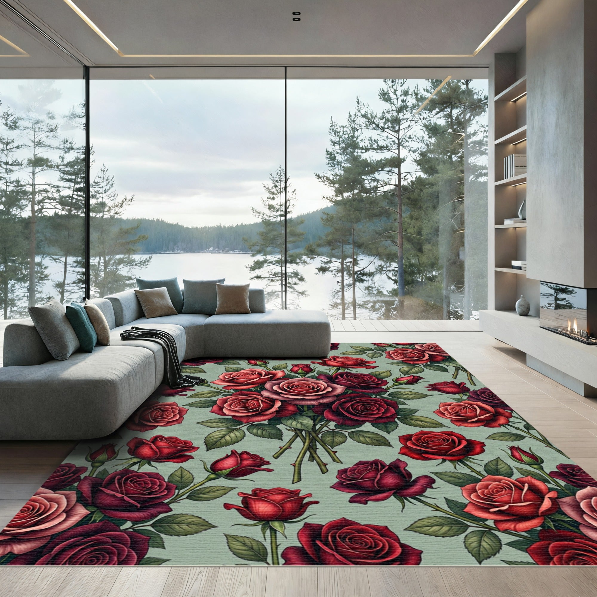 Deep Red Rose Botanical Garden Rug