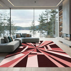 Crimson Rays Geometric Abstract Rug