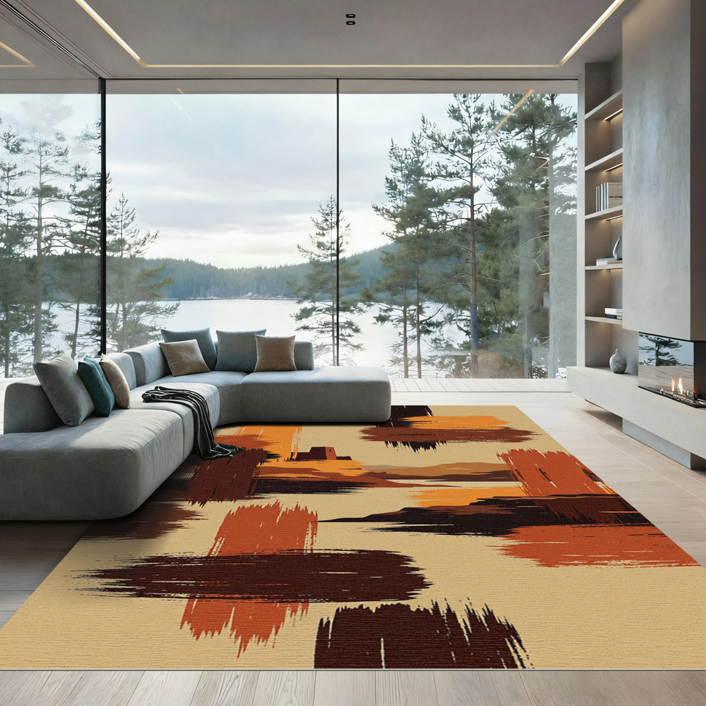 Earthy Tones Desert Landscape Brushstrokes Rug