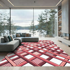 Geometric Crimson Interlocking Linear Grid Rug