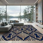 Royal Blue Gold Filigree Keyhole Interlock Rug
