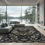 Gothic Black Heart Floral Damask Rug
