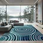Geometric Teal Circular Ripple Rug