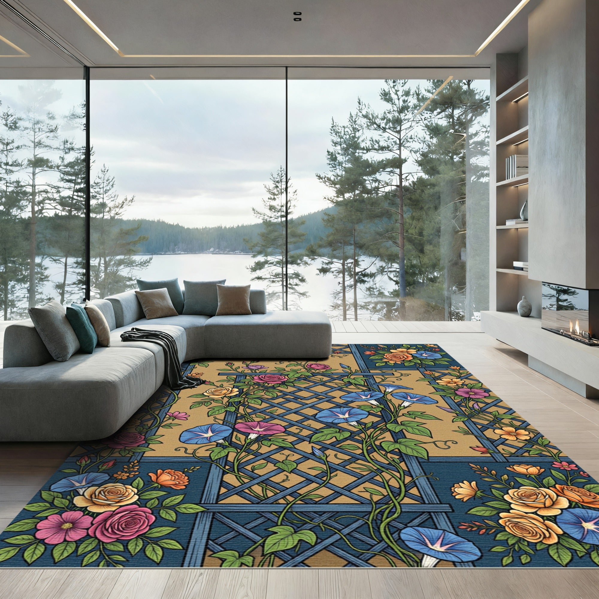 Trellis Climbing Rose and Morning Glory Rug