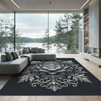 Silver Lotus Floral Ornate Medallion Rug