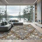 Elegant Gold and Cream Ornate Scroll Rug
