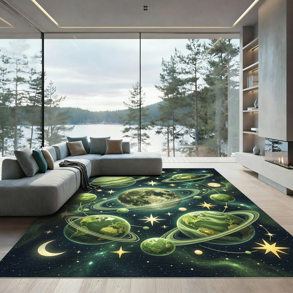 Green Celestial Wonder Planets Rug