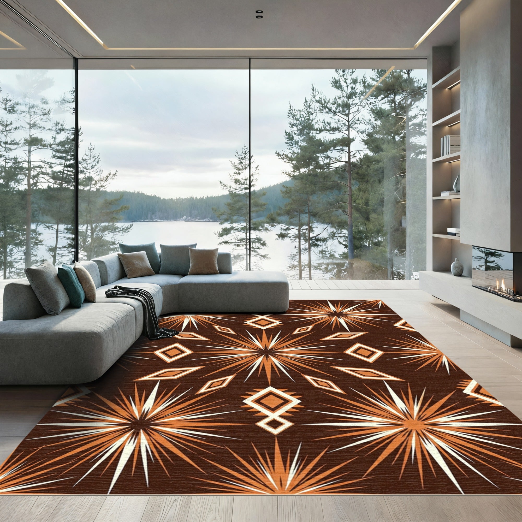 Earthy Geometric Starburst and Diamond Rug