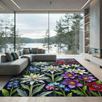 Vibrant Alpine Edelweiss and Wildflower Meadow Rug