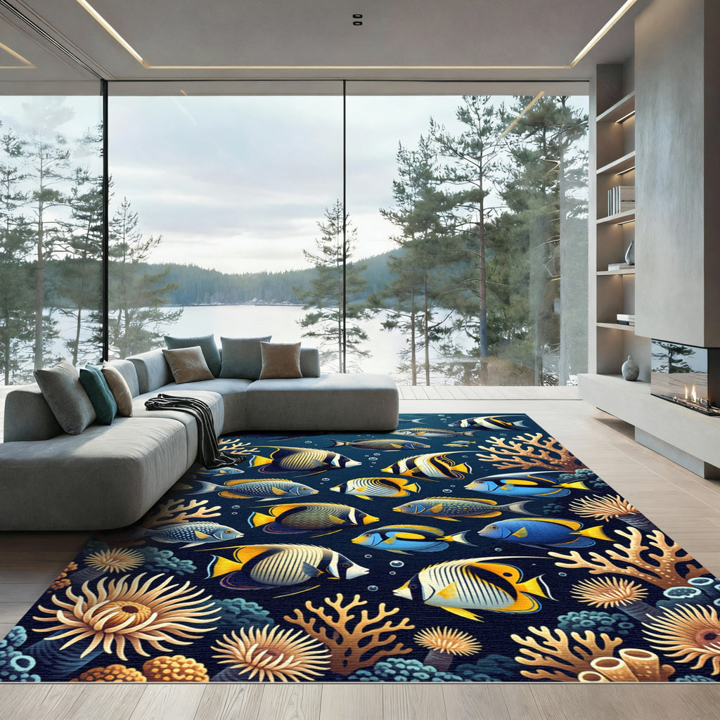 Vibrant Tropical Reef Fish Oceanscape Rug