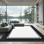 Minimalist Black Border White Canvas Rectangular Rug